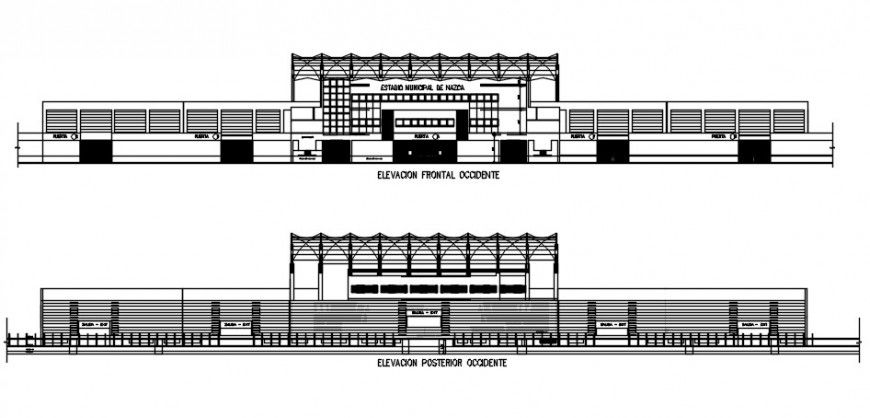 Stadium elevation 2d view drawings autocad software file