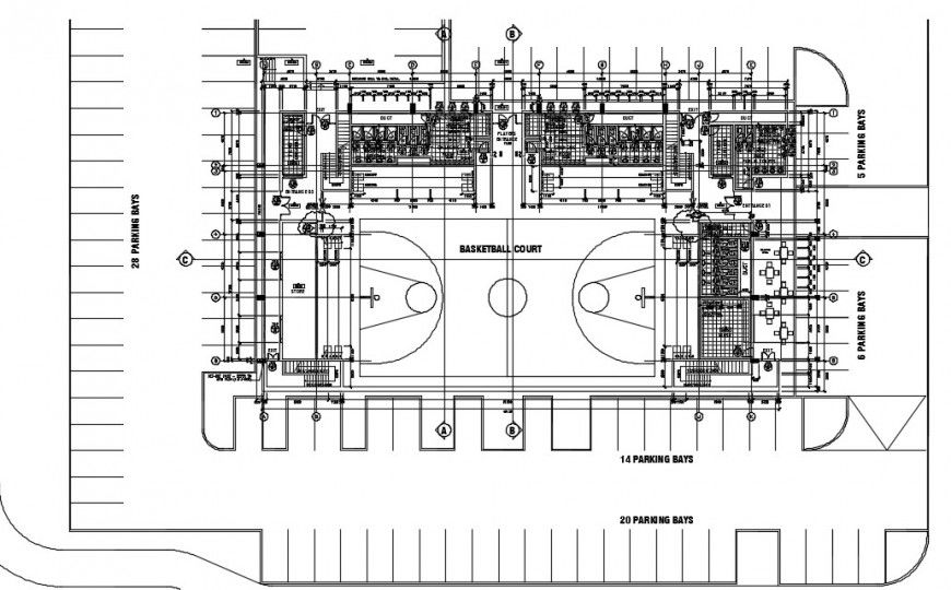 Stadium of a basket ball court  top view layout plan dwg file