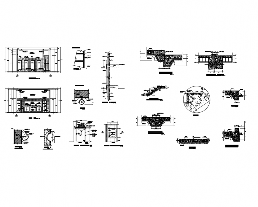 Stage stairs constructive and sectional details dwg file