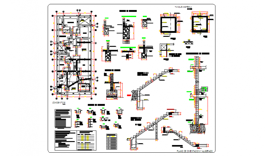 Stair case detail section design drawing of family house design drawing