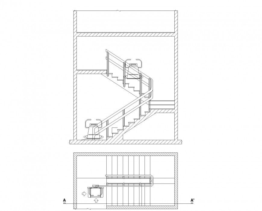 Stair Lift Plan & Elevation dwg file