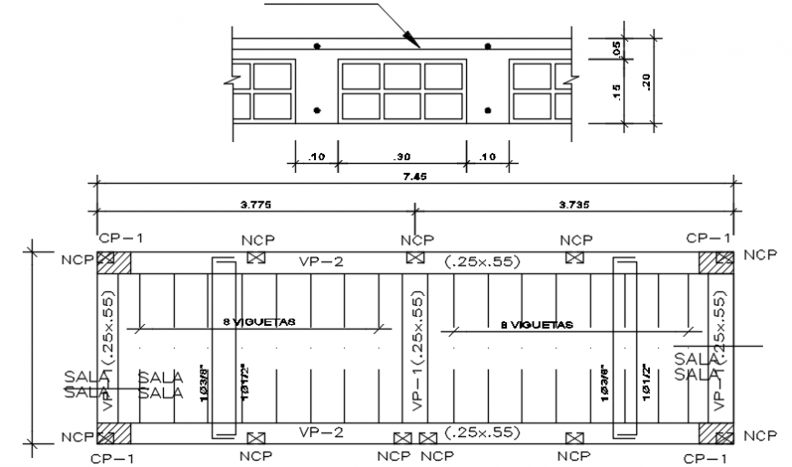 Stair plan and detail of construction view in AutoCAD file