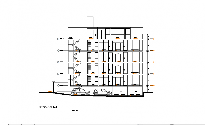 Stair section design of multi familiary housing design drawing