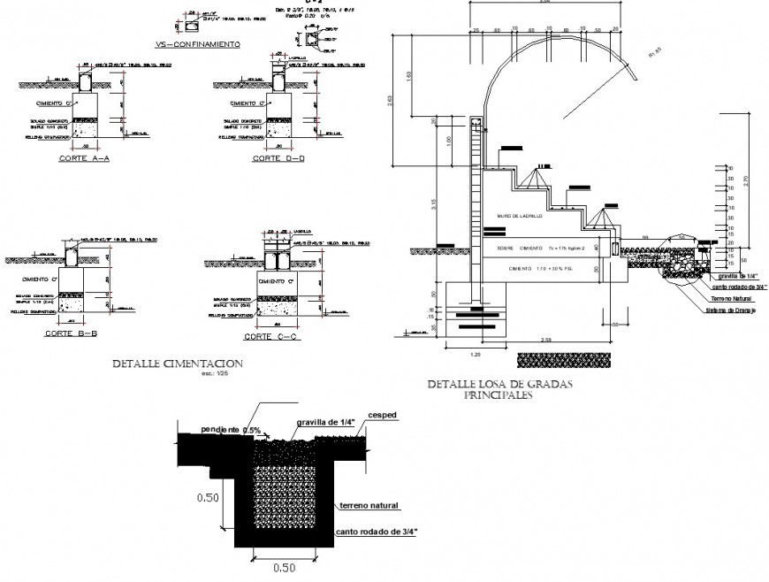 Stair structure elevation and sectional detail CAD constructive block autocad file