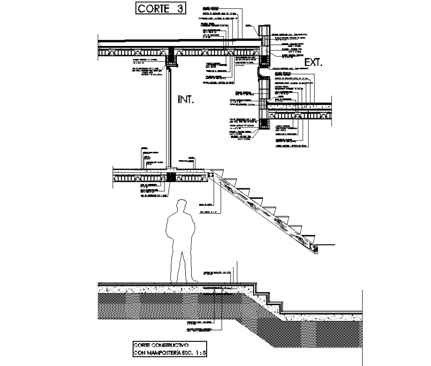 Stair to wall section plan layout file