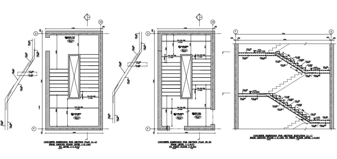 staircase structure plan and strucural detail of a building