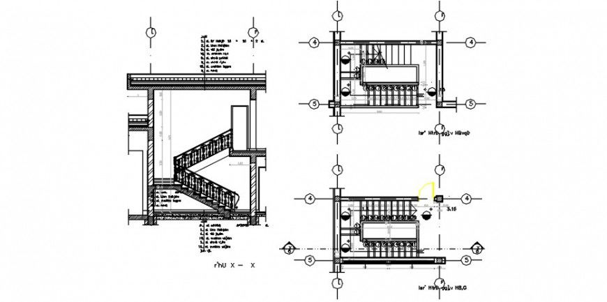 Staircase all floors section and structure details for service station dwg file