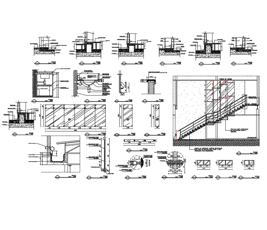 Staircase and constructive details of house dwg file