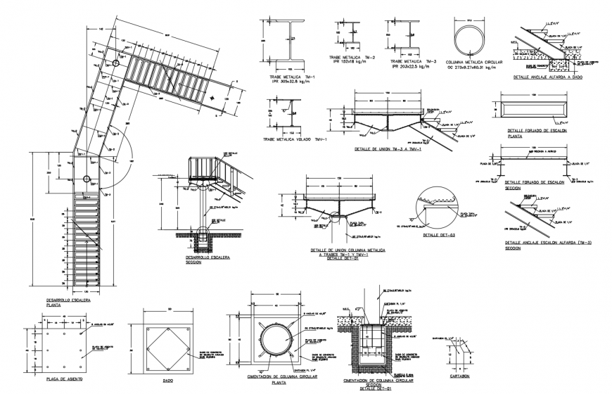 Staircase and different RCC structure 2d view CAD construction block dwg file