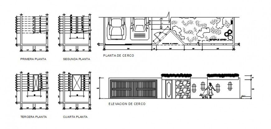 Staircase and entrance gate detailing 2d view autocad file