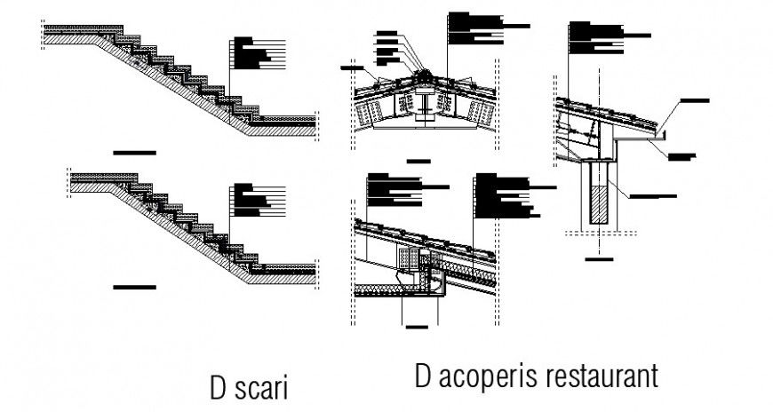 Staircase and roofing structure 2d drawing autocad file
