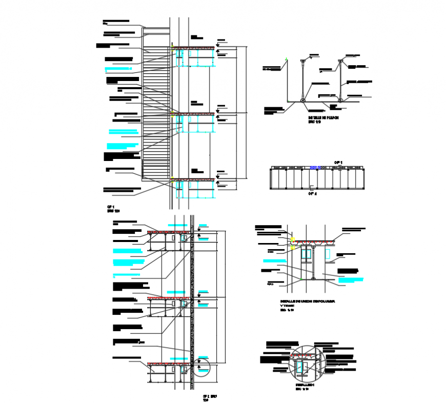 Staircase and sectional details of building dwg file