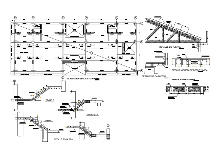 Staircase and several construction details with foundation dwg file