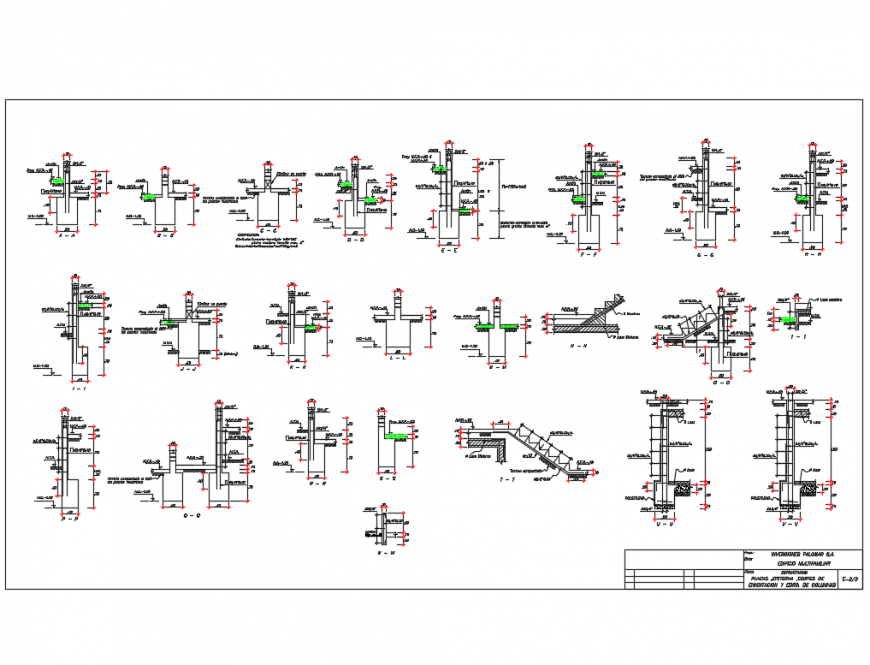 Staircase and several constructive details of multi family housing dwg file