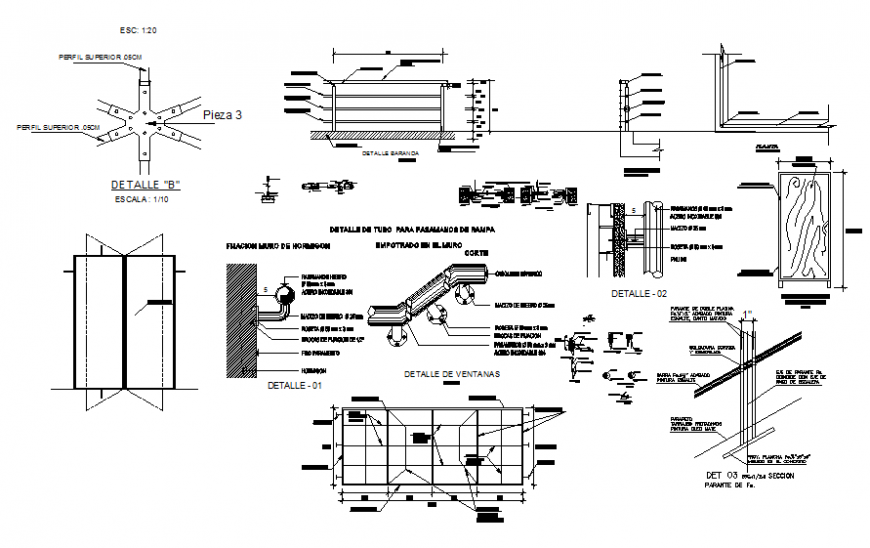 Staircase and several constructive details of office building dwg file