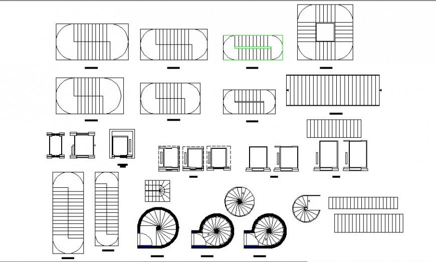Staircase and spiral stairway units 2d view autocad file