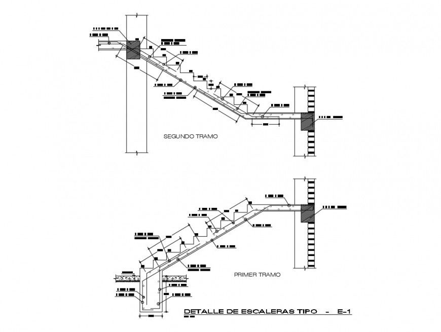 Staircase construction detail 2d view CAD structural block layout file in dwg format