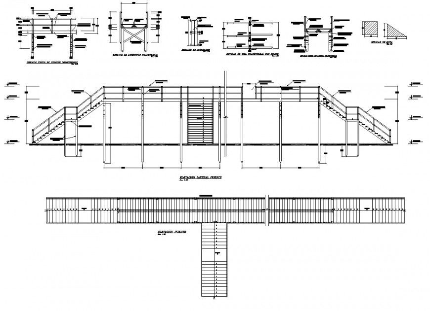 Staircase construction detail 2d view elevation and plan CAD structure autocad file