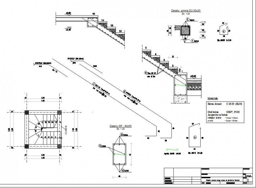 Staircase construction detail plan and section 2d view CAD block layout autocad file