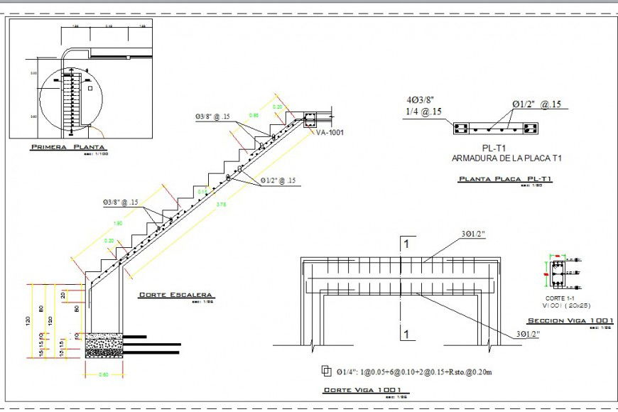 Staircase construction detail plan and section 2d view CAD block layout file in dwg format