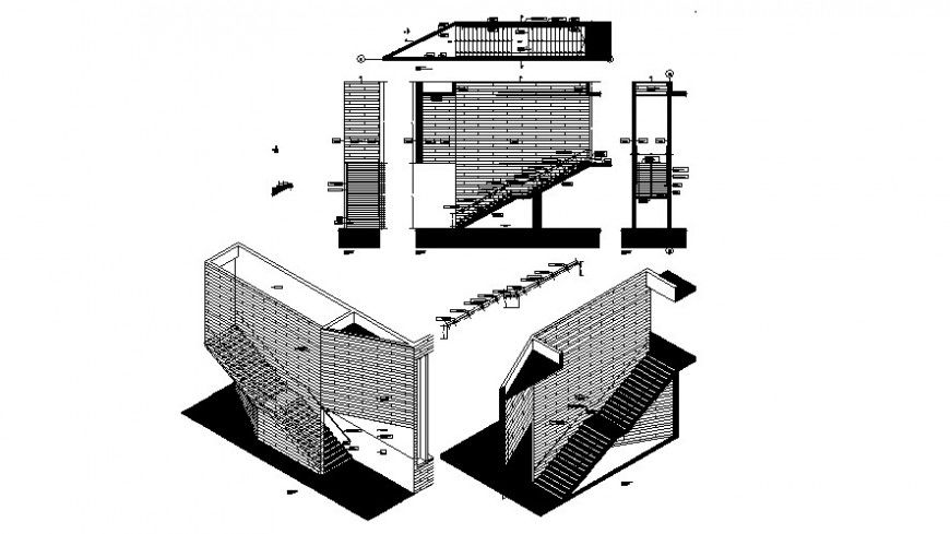 Staircase construction details 2d view autocad software file