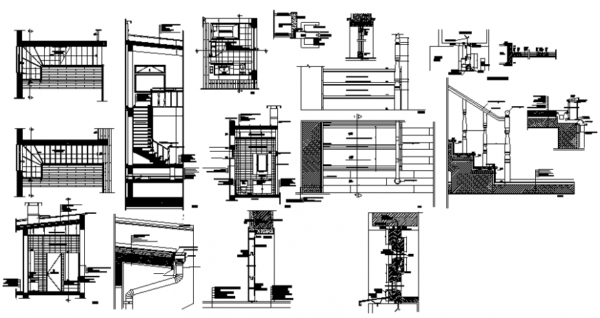 Staircase construction details and plan 2d view autocad file