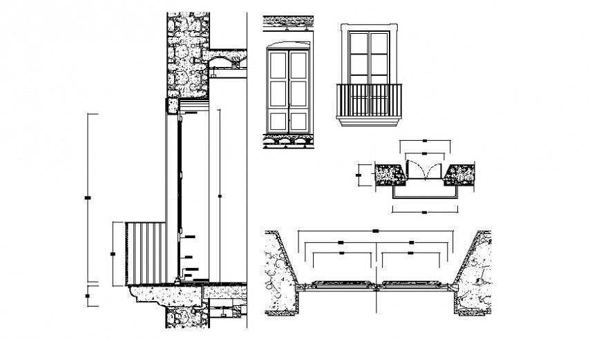 Staircase construction details plan and elevation 2d view aitocad file