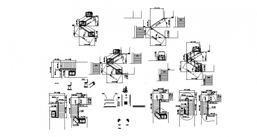 Staircase construction plan and section 2d view CAD structural block layout autocad file
