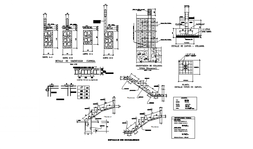 Staircase construction with column construction details dwg file
