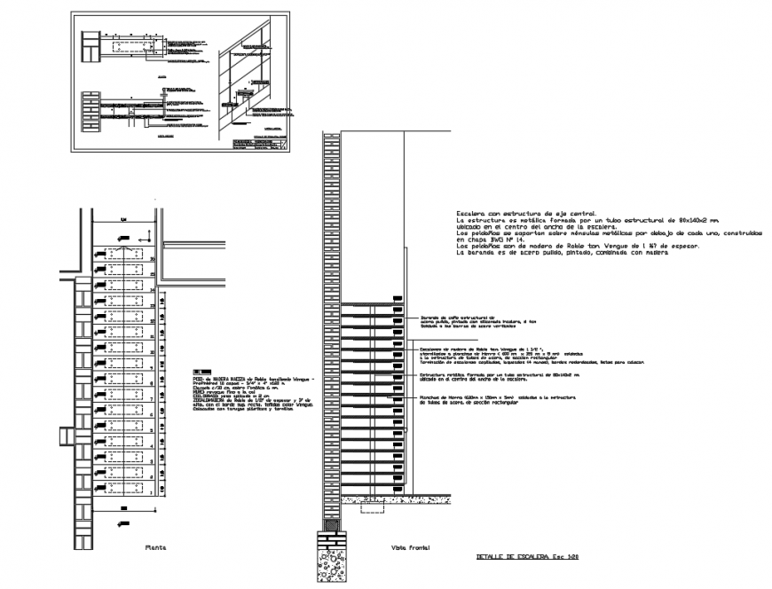 Staircase constructive and sectional details of house building dwg file