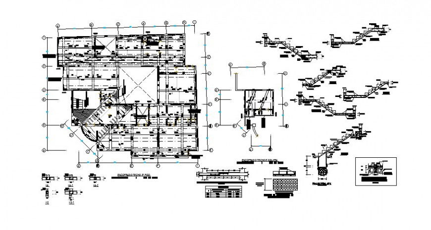 Staircase constructive section and cover plan details for house dwg file