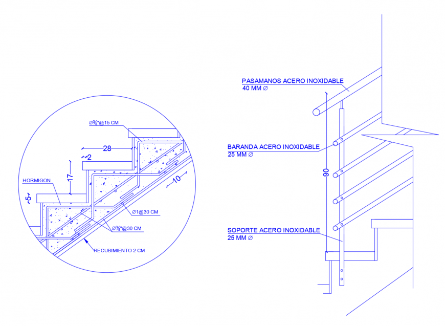 Staircase cut-out sections detail 2d view CAD construction block autocad file