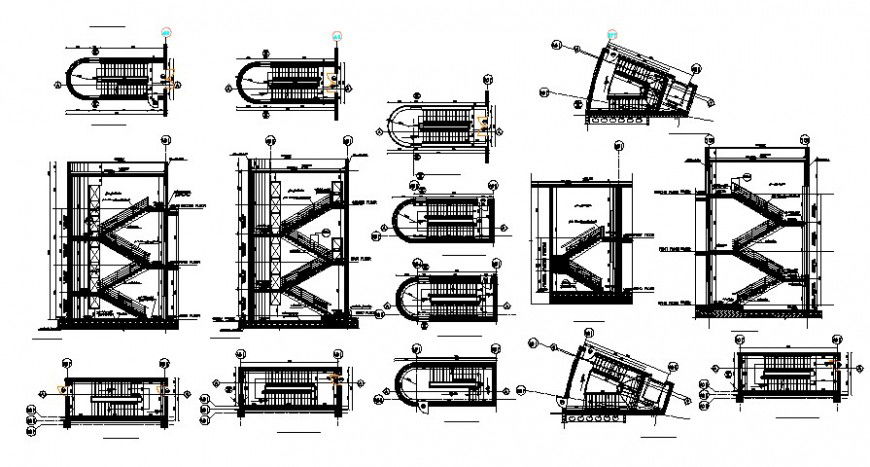 Staircase design details 2d drawings of RCC structure dwg file