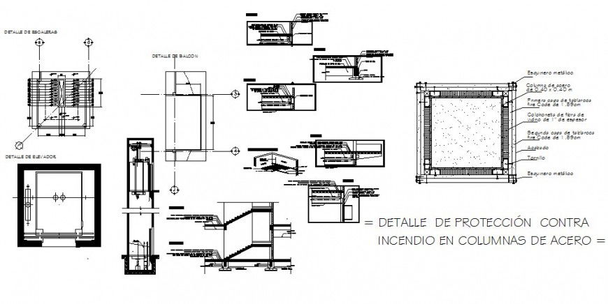 Staircase detail 2d view structure CAD construction layout dwg file