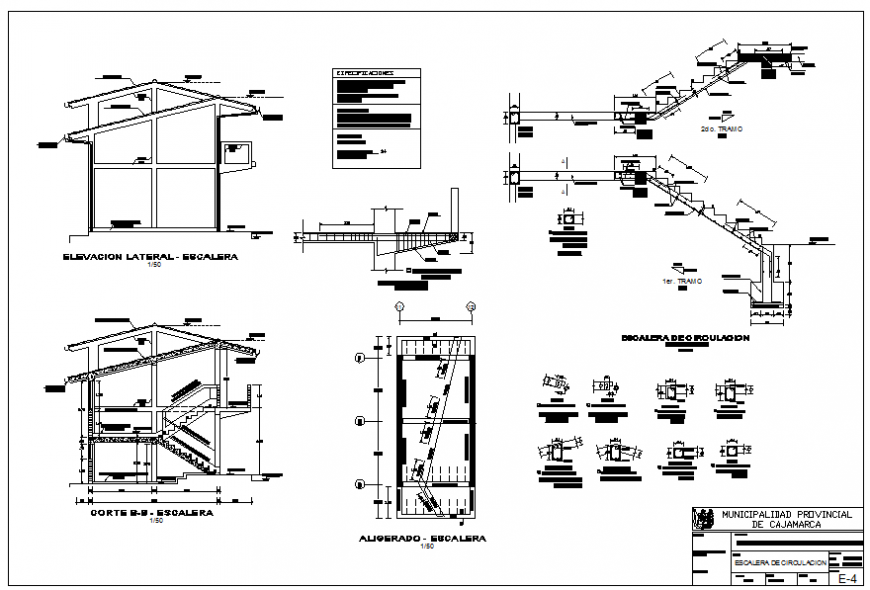 Staircase detail construction elevation and section layout file