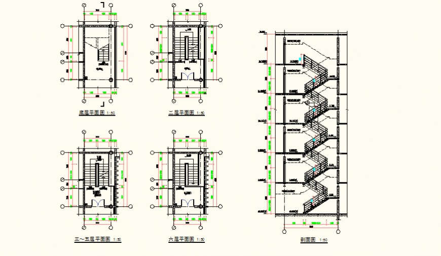 Staircase detail elevation and plan layout file