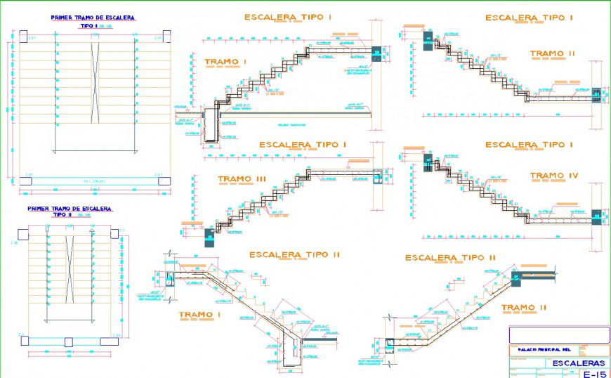 Staircase drawing with plan and section in dwg file.