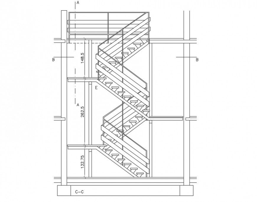 Staircase drawings detail 2d view elevation autocad software file