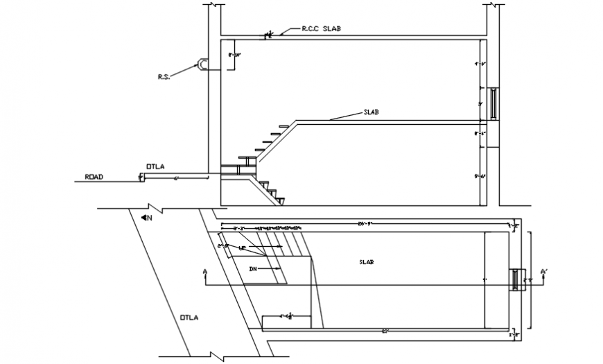 Staircase drawings details plan and section dwg file