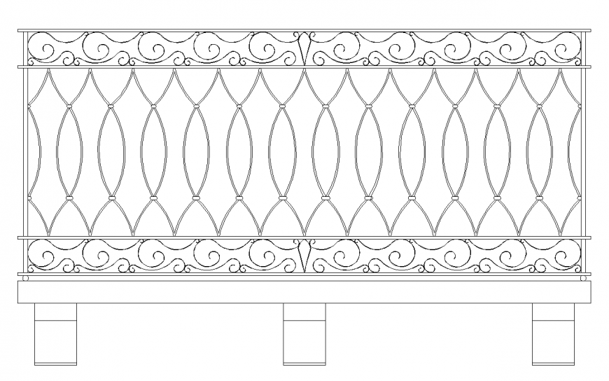 Staircase hand railing detail 2d view layout elevation CAD blocks dwg file