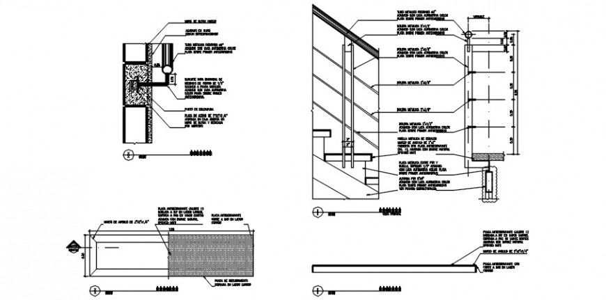 Staircase handrail section and installation details dwg file