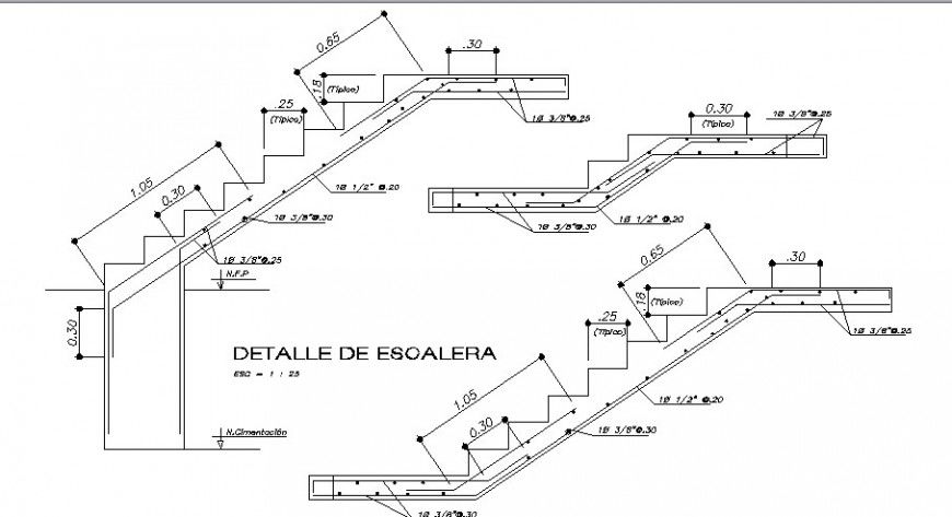 Staircase of house section and construction cad drawing details dwg file
