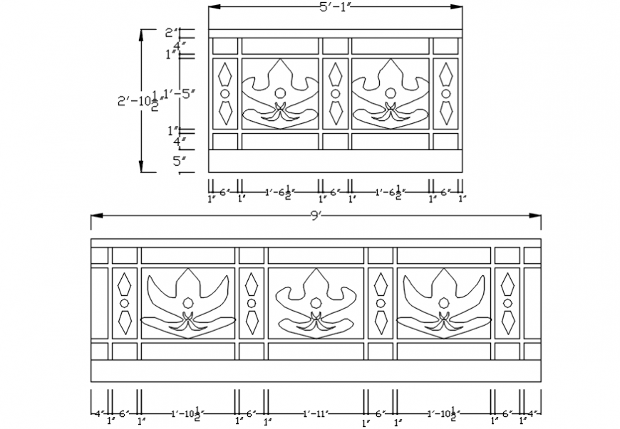 Staircase railing elevation block cad drawing details dwg file