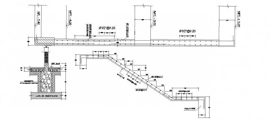 Staircase section, beam and constructive structure cad drawing details dwg file