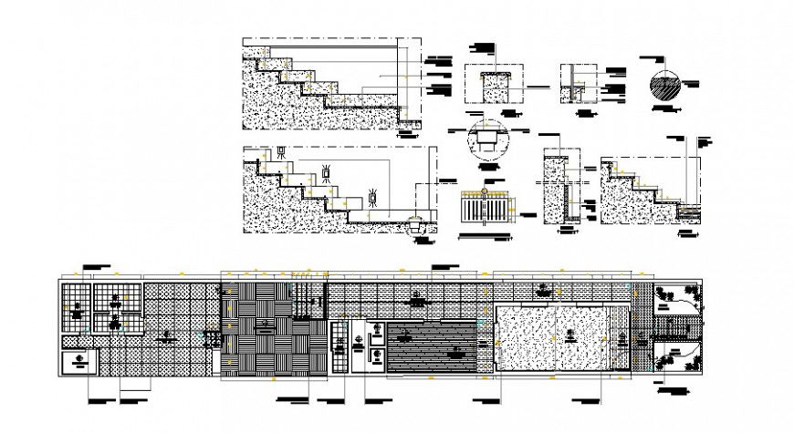 Staircase section, structure and store layout plan cad drawing details dwg file