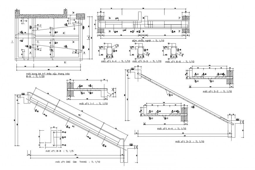 Staircase section and construction for building cad drawing details dwg file
