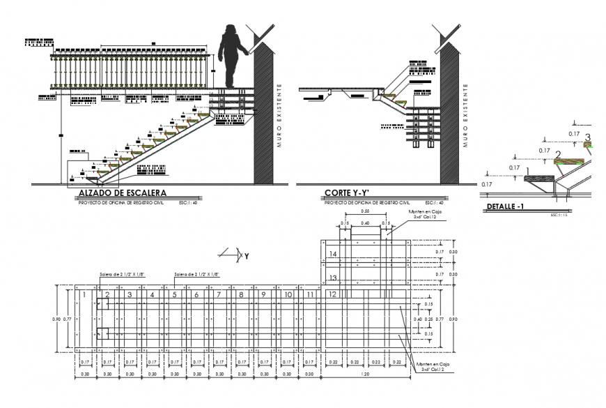 Staircase section and constructive details of house dwg file
