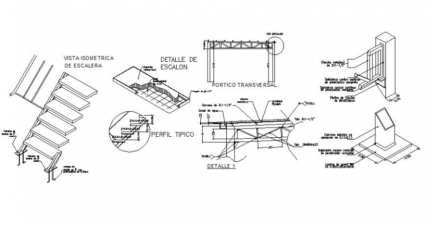 Staircase section and constructive details of one family house dwg file