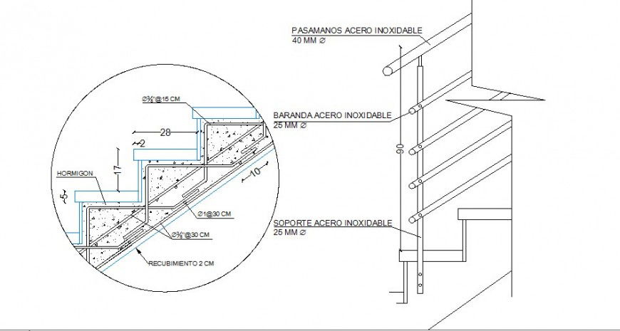 Staircase section drawing and construction cad drawing details dwg file