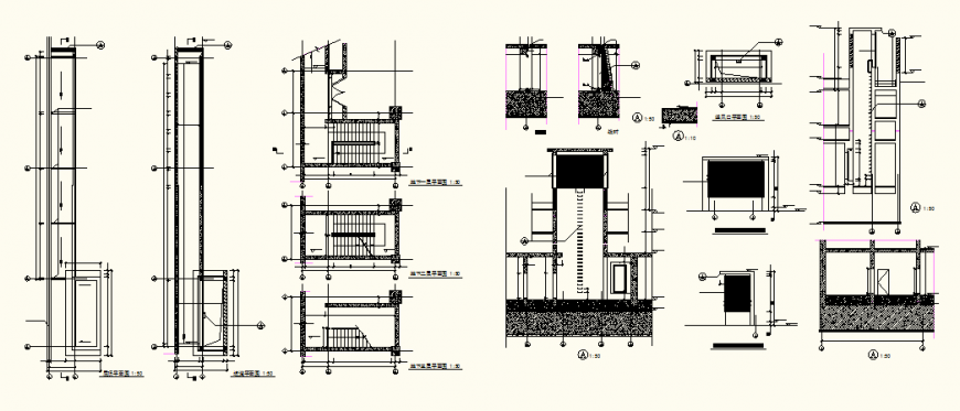 Staircase structure plan, elevation and section detail layout file